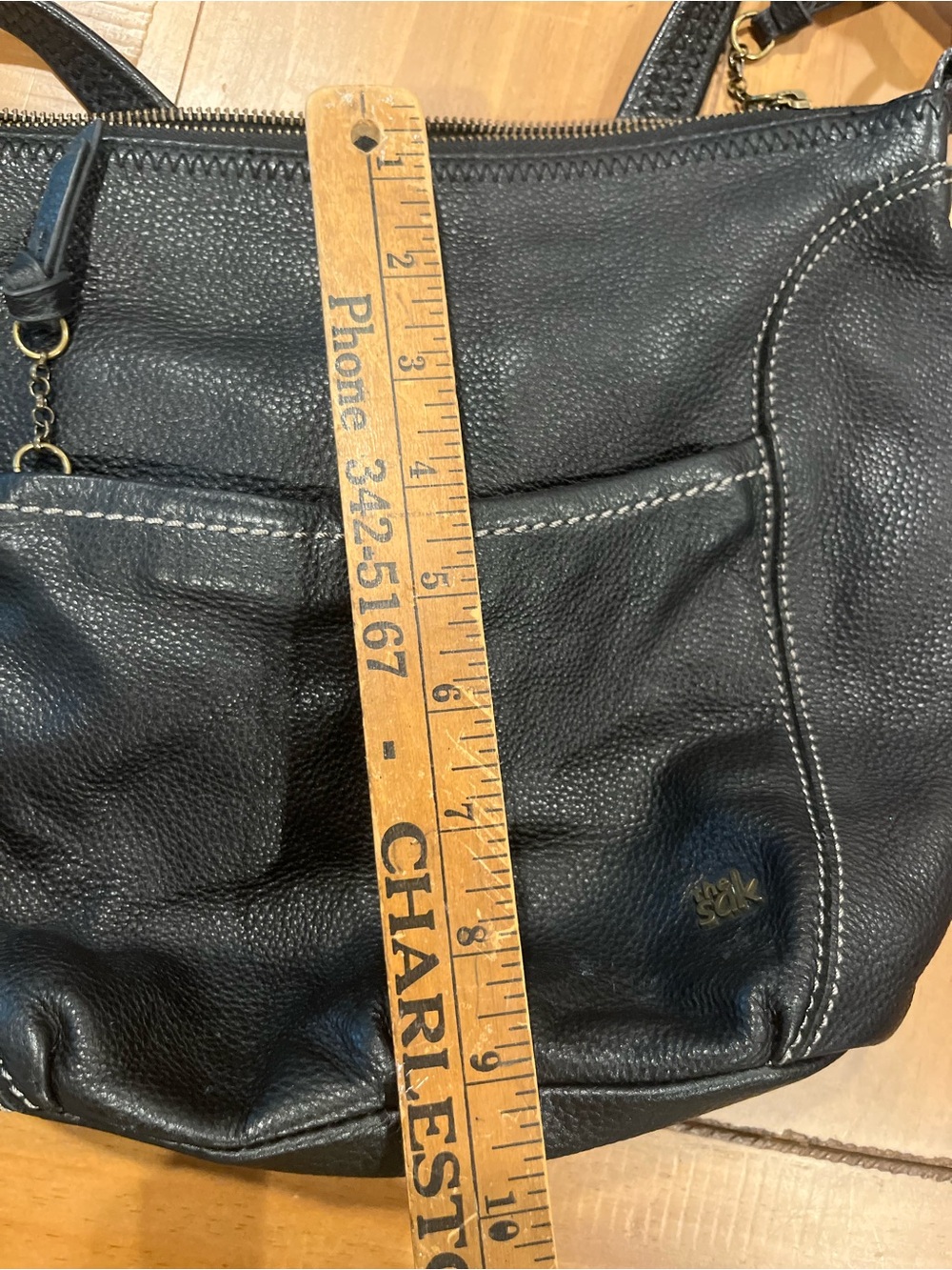 the Sak Black Pebbled Leather Shoulder Bag with Contrast Stitching - Picture 10 of 10